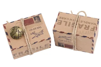 100 avion proizvodnja kutija Vintage Korist Kraft Papir bombonijeru Tema Putovanja Avion Prioritetno Poklon Pakiranje Kutije Vjenčanje Favorizira