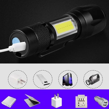 1PC Mini Prijenosna Svjetiljka USB Punjenje COB Bočno Svjetlo Zoom Teleskopski Fokusiranje Vodootporne Lampa Vanjska Rasvjeta Svjetiljka