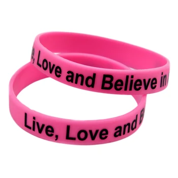 1PC Živa Ljubav i vjera u Izlječenje Raka Svijest Silikonska Narukvica Pink Tiskano logo