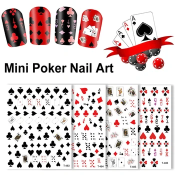 2 Lista Mini Poker Crnci Crveni Vrhovi Srce Joker Igraće Karte Dizajn, Ljepljive Naljepnice Za Dizajn Noktiju Naljepnice Manikura DIY Ukras