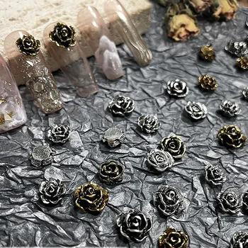 20шт Tamna Serija Camellia Dizajn Noktiju Šarm 3D Metalnih Legura Punk Dizajn Noktiju vještački dijamant Nakit DIY Gotički Pribor Za Nokte