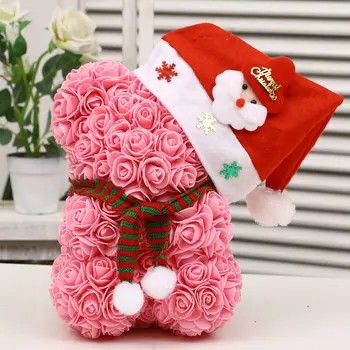 25 cm Božić Medvjed Božićni Poklon za Ruže nose sa šeširom Pokloni za Valentinovo za Djevojke