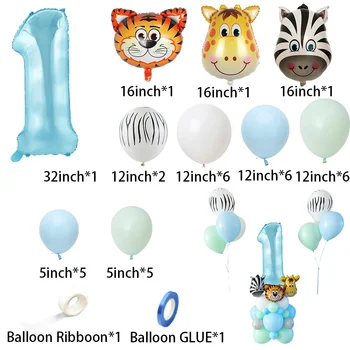 36 kom. Večernje Baloni s Divljim Životinjama Toranj 1-9 Plava Figurica od Balona za Dječaka Sretan Rođendan Nakit za Zurke DIY Jungle Safari