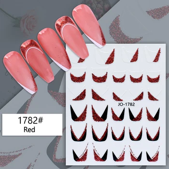 3D naljepnica za dizajn noktiju s efektom sjaja srebrna, crna, crvena, plava, roza, V-twin, za ukras vrhova noktiju, samoljepljive etikete YJ099