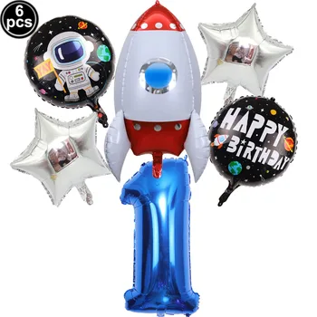 6 kom. Prostor Vedra Astronaut Folija balon Za Svemiru Serije Vanjski Prvi 2-d 3-d Dječak Djeca Sretan Rođendan Ukras