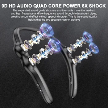 Bluetooth Kompatibilan Zvučnik Objesiti na Vrat Bežični 9D Stereo Bas Prijenosni Nosivi Player 85 g Težine Lagan 4 Zvučnika za Sport