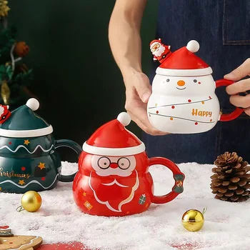 Božićni Šalice Par Keramičke Figurice Djeda Mraza Kreativni Božićni Poklon Novi Dizajn Poklopca Svečani Stil Ured Osnovna Šalica Za Kavu S Mlijekom