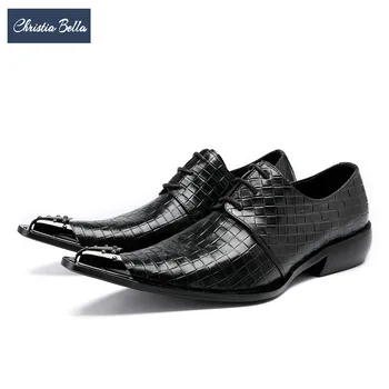 Christia Bella/Modni Talijanske muške cipele-Oxfords, Crnci Vjenčanje gospodo modeliranje cipele Od prave Kože, poslovne cipele-броги čipka-up