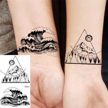 Crni Štit Samuraja Male Privremene Tetovaže Za Žene i Muškarce hite Cvijet Planinsko Drvo Morski Val Lažna Tetovaža Naljepnica Noga Tetovaža Ruku