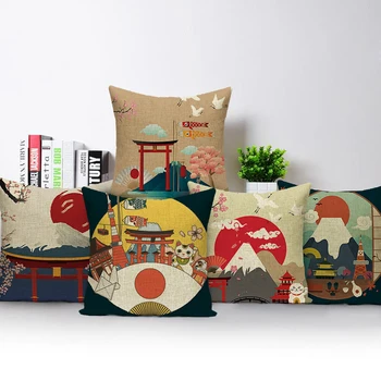 Jastučnica u Japanskom Stilu za Trosjed, Auto, Kućni Dekor, Jastučnica s Kopčom Fuji Sun, Crvena kruna, Dizalica, Jastučnica