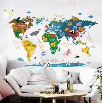 Karta svijeta zidne naljepnice za dječje sobe, dekoracija spavaće sobe, zidno slikarstvo za dječji dom, dom dekor, zidne naljepnice za ukrašavanje