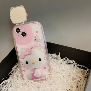 Kreativni Leća i Ogledala Za Šminkanje Hello Kitty Stalak Sjedalo Za Telefone iPhone 13 12 11 Pro Max XS XR MAX X Stražnji Poklopac