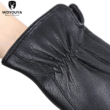 Kvalitetne crne muške rukavice, Pohranjuju toplinu rukavice muške zimske, muške kožne rukavice od janjeće kože, rukavice s osjetljivim dodir-8025