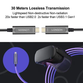 LONGON Type C Aktivni Optički Kabel koji je Kompatibilan za Kamere Oculus Link Quset 1/2 Steam VR USB 3.2 Gen 2 10 Gbit/s, 5 M, 10 M, 15 M