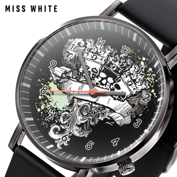 Luksuzni kvarcni sat korejski verzija za odmor, muške i ženske satove s lubanjom, crno-bijelo u boji sat, trend sportski ručni sat