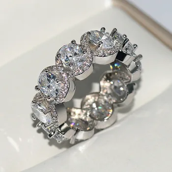 Luksuzni Prsten 925 Srebrni Nakit za Žene Vjenčanje Obećanje Dar Ovalni AAA Cirkon Dragulji Prst Prsten Pribor Izravna Dostava