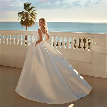 MACDOUGAL Vestidos De Novia Трапециевидное haljina Za Elegantne Žene s V-izrez i aplikacija, Gumbi, Svadba haljina čaj duljine do 2022, vjenčanica