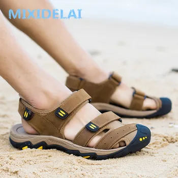 MIXIDELAI/ Novi Trendi Ljetne Ulične Plaža Prozračna Muške Sandale Od prave kože, Muške Sandale, Muške Casual cipele, Velike Dimenzije 39-47