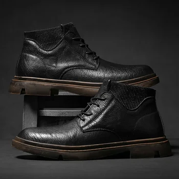 Muške cipele, Nove Zimske kožne cipele od mikrovlakana, gospodo toplo svakodnevne cipele čipka-up s visokim берцем, muške cipele