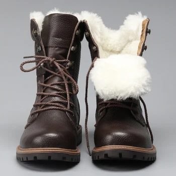 Muške cipele od prave kože, velike dimenzije 38-48, višeslojne zimske čizme od bičevati s unutarnje obloge od čiste vune, tople zimske cipele