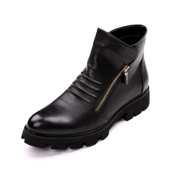 Muške modne cipele na platformu u britanskom stilu, crne cipele od prave kože, jesensko-zimske čizme, kaubojske čizme, botas masculinas zapatos