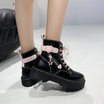 Nove cipele Martin u stilu koledža, žene jesenje cipele 2021, kratke čizme na čipka-up s okruglim vrhom za djevojčice, Y2k, Estetski cipele na platformu u gotičkom stilu, u stilu punk