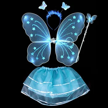 Odrasli djeca komplet 4kom Vilinski kostim imitacija krila leptira istaknuo suknja svežanj povez za glavu štapić za djevojčice Princeza stranke isporuke