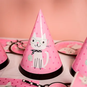 Pink Crtani Mačka Tema Rođendan Dekoracija Pribor Za Kuhinjske Papirnate Čaše Tanjur Maramice Kutija Za Kokice Dječji Tuš Dječji Suvenira