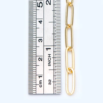 Pozlaćeni mesing lanca, duga ovalna karika 5x14 mm, boja nije lako prigušuje (# LK-317) / 1 m = 3,3 ft