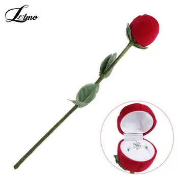 Prijenosni 3D Crvena Ruža Srce Kutija Za Nakit, Vjenčani Prsten je Poklon Torbica Naušnice za Pohranu Prikaz Držač Poklon Kutije Za Naušnica Prstena