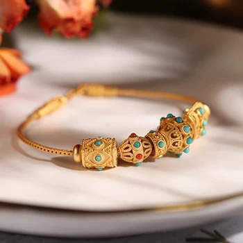 Prirodna umjetna tirkiz DIY narukvice od perli kineski stil retro dizajner jedinstveni antički zlatni zanat luksuzni srebrni nakit