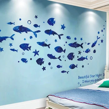 [shijuekongjian] Riba Naljepnice za Zid DIY Crtani Djevojka Kitovi Zidne Naljepnice za Dječje Sobe Dječje sobe Dječje Ukras Kuće