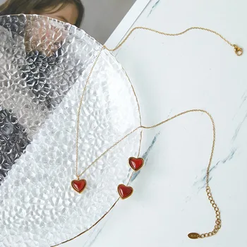 Srdačan сердоликовое ogrlice za žene od nehrđajućeg čelika, crnog kamena ogrlica u obliku srca, likovne elegantan минималистичное nakit proizvod, izravna dostava