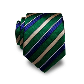 Svila Tirkizno-Zelene Prugaste Kravate za Muškarce 8 cm, Večernja Haljina, Odijelo, Kravate za Svadbene Zurke, Muške Casual Kravata