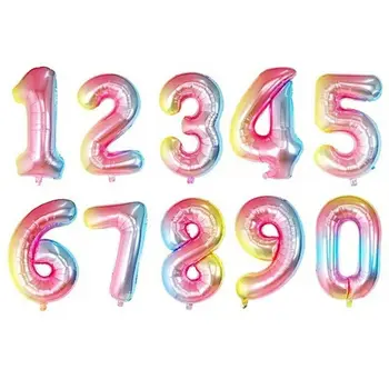 Velike 32-inčni Baloni S Brojkama, Prelijeva Rainbow Boja, Digitalne Brojke, Balon Od Folije, Godišnjicu, Rođendan, Dječji Zračni Balon