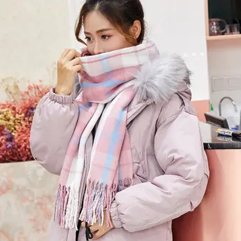 Ženska zimska koreanska verzija studentske japanske kockastim debelog marame, dvostruko svestran super dugi topli šal, jesensko - zimski stil