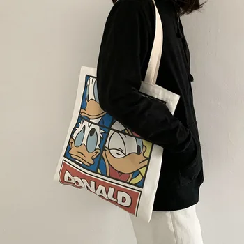 Ženske Donald Duck platnu torbe korejski studenti ramena pamučna tkanina torba za kupovinu, Sklopiva torba-шоппер Torba za djevojčice